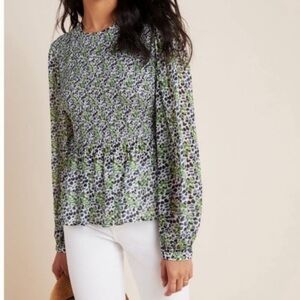 Anthropologie Blank Smocked Long Sleeve Blouse